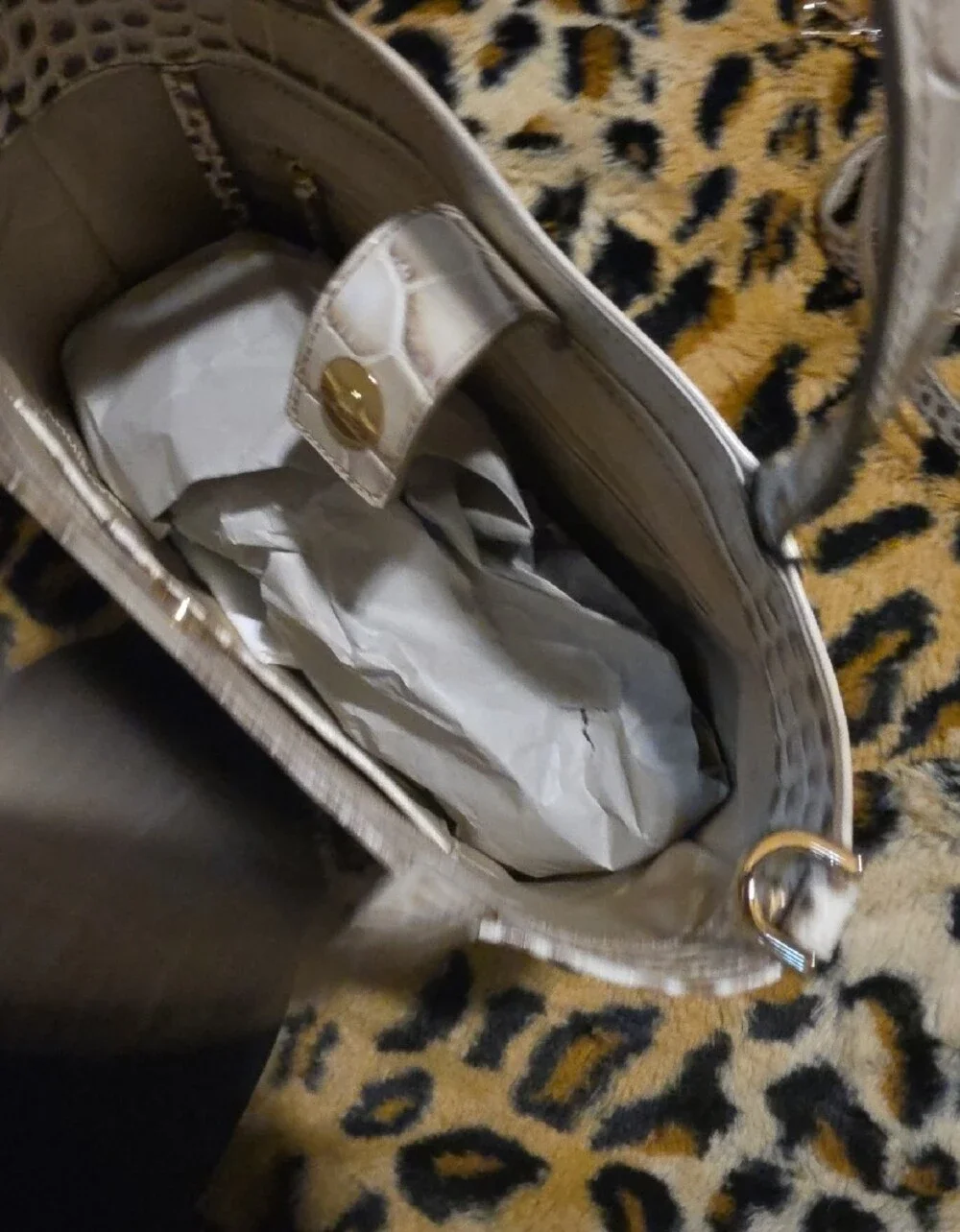 Brahmin Cream Croc-Embossed Satchel with Removable Strap